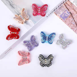 三层立体镶钻蝴蝶结布贴diy儿童发饰无纺布炫彩配饰服装辅料现货