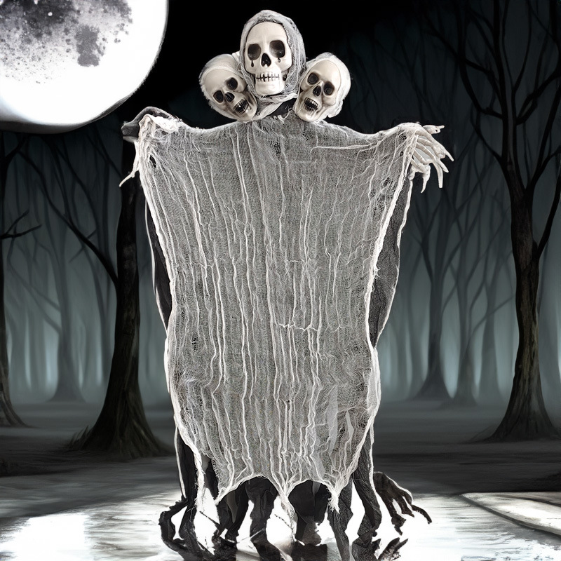 Halloween tres cabezas colgantes fantasmas habitaciones embrujadas bar transfronterizo decoración de horrores colgante cascada decoración esqueleto