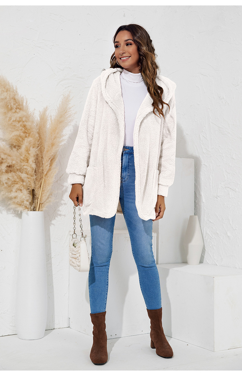 loose plush hooded cardigan nihaostyles clothing wholesale NSGNX83733