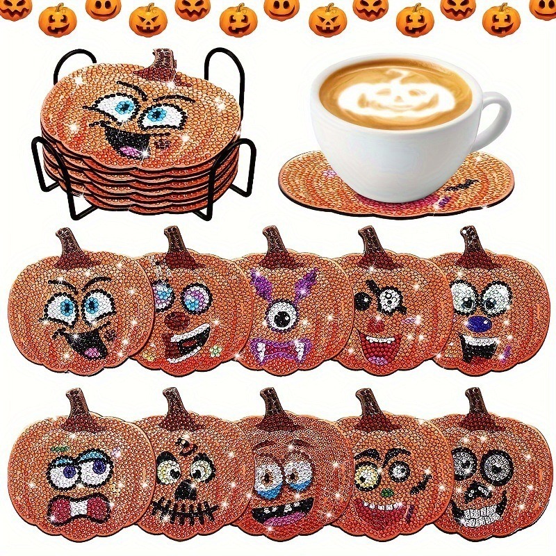 Diamante de dibujos animados almohadillas de taza letras rojas textura de madera hecha a mano puntos de perforación aislamiento térmico antideslizante diamante juguetes de pegatinas