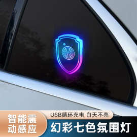 汽车三角窗七彩氛围灯智能盾标三角窗发光摆件多模式控制三角窗灯