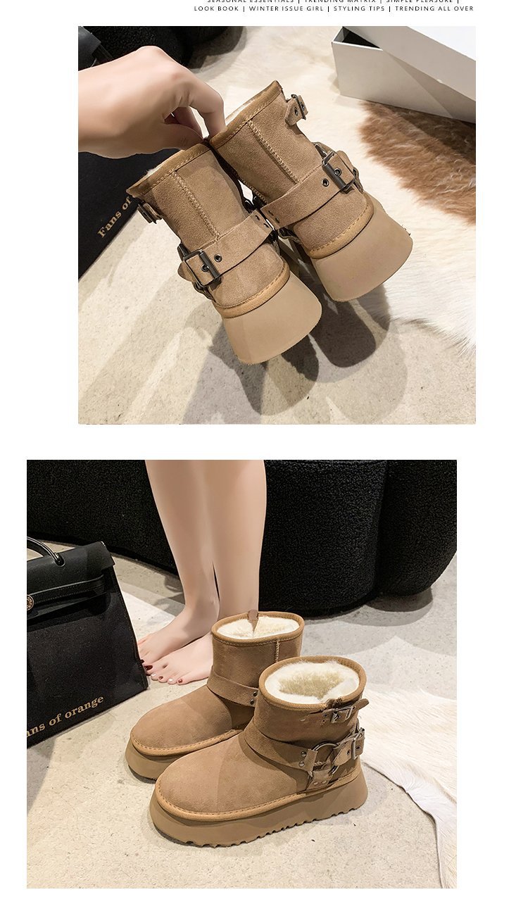 Cizme de zăpadă cu talpă groasă pentru femei, iarna 2023, noi, din pluș și izolație groasă, burete, cizme scurte de zăpadă din bumbac_voghion.com