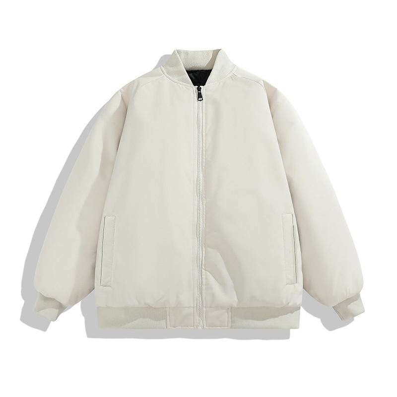 冬のファッションブランドのカジュアルな綿のジャケットのゆったりした綿の服の男性の立襟は厚い純色の綿の上着のカップルの青年の綿の服のコートを厚くします。