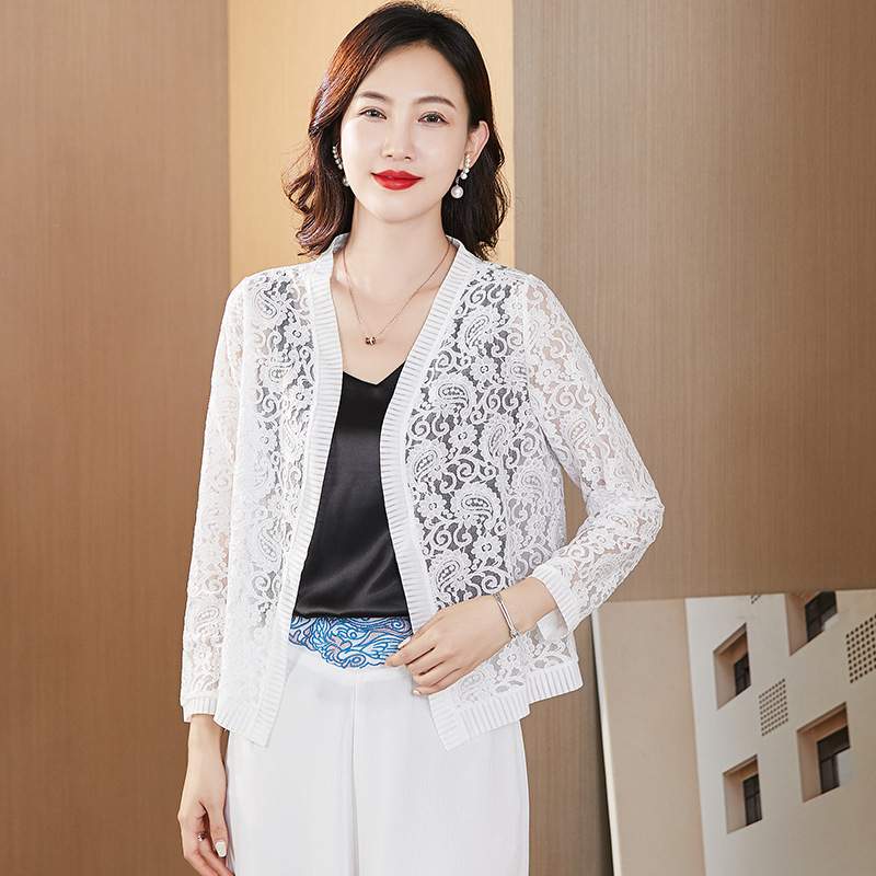 Fu Daiyi 19304 Cashew Flower Lace Hollow Fashion Cardigan Breathable Outer