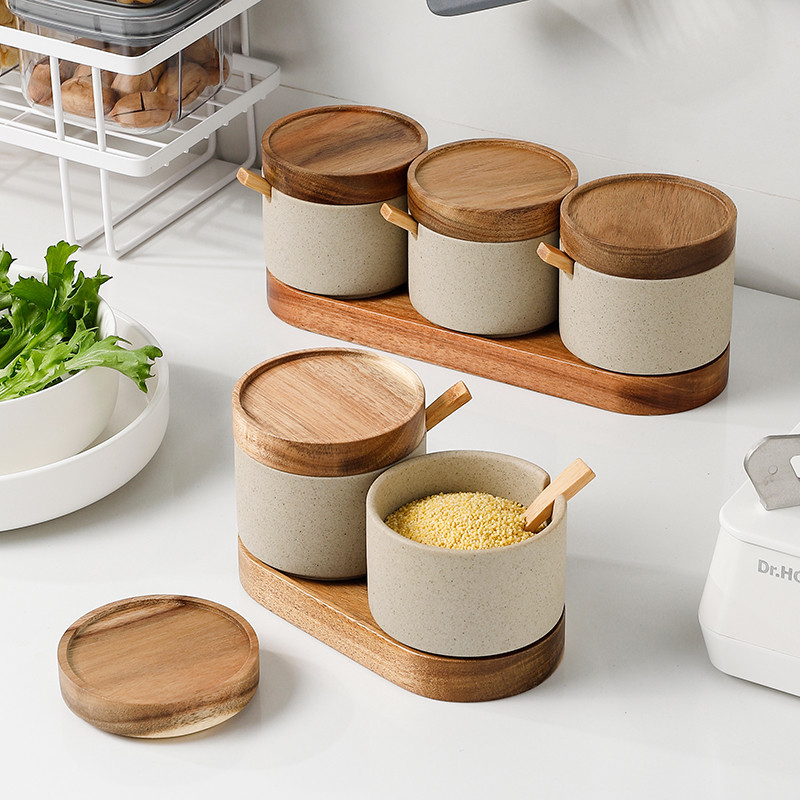 Taza de condimento de cerámica japonesa, cocina doméstica, alta calidad de condimento con tapa, caja de condimento roja de gran capacidad