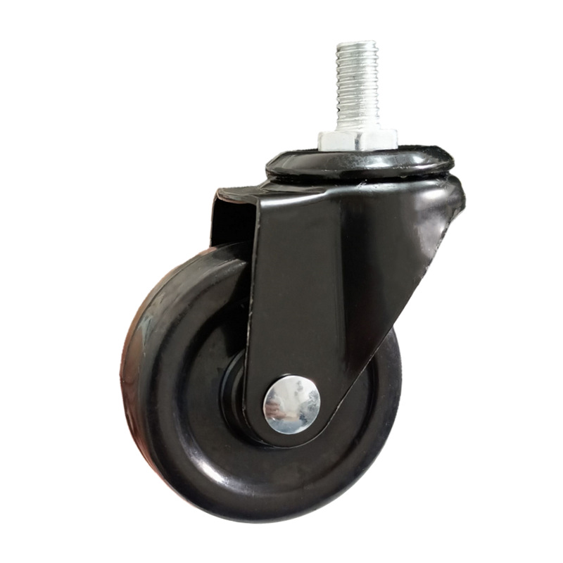 批发2寸橡胶电泳黑色丝杆万向轮1.5寸m8*15 家具配件脚轮 3寸轮子