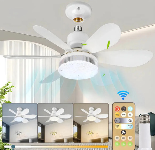 Ventilador de Techo con Luz E27 de ABS Silencioso para Comedor y Dormitorio