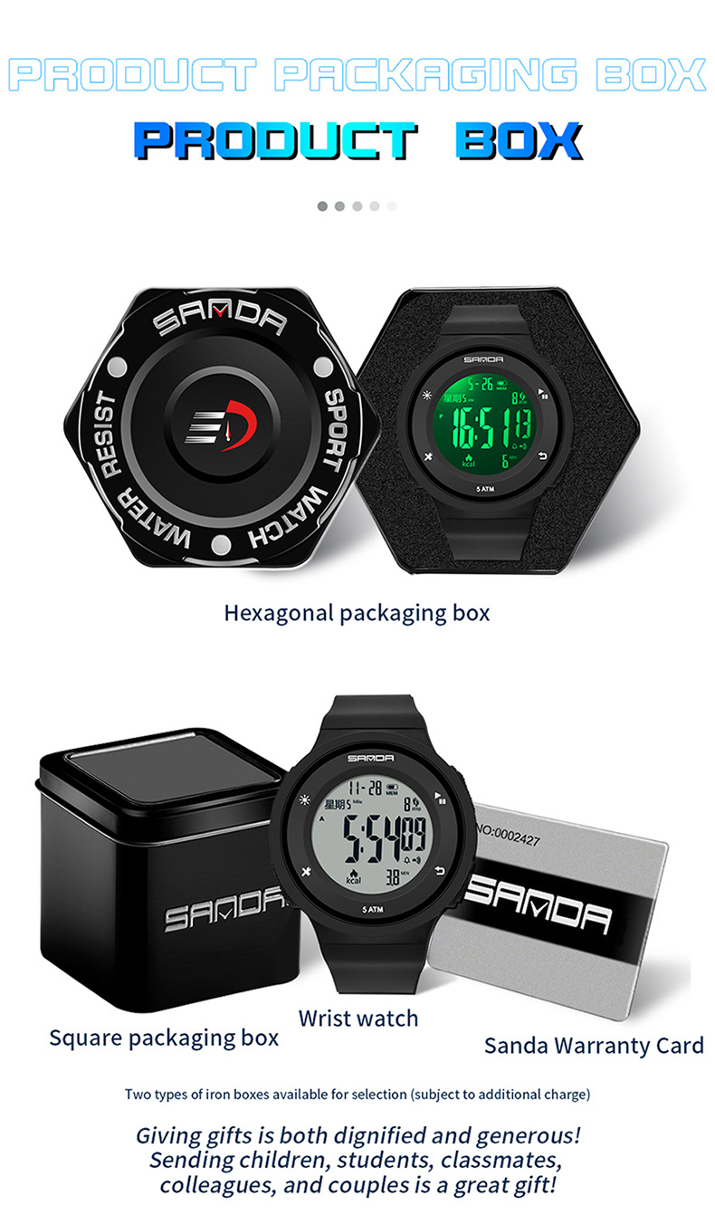 SANDA Watch Step Calories Multifunctional Luminous Waterproof Outdoor Mountaineering Electronic Watch_voghion.com