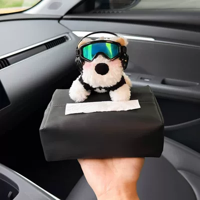2026 New Model West Highland Car Tissue Box, Car Interior Armrest Box Tissue Holder, Seat-Mounted Car Tissue Bag, Cute (Car tissue box/set) - black-headphones-black-ski-goggles-black-heart-jacket-west-highland-rear-armrest-black-square-nappa-bag