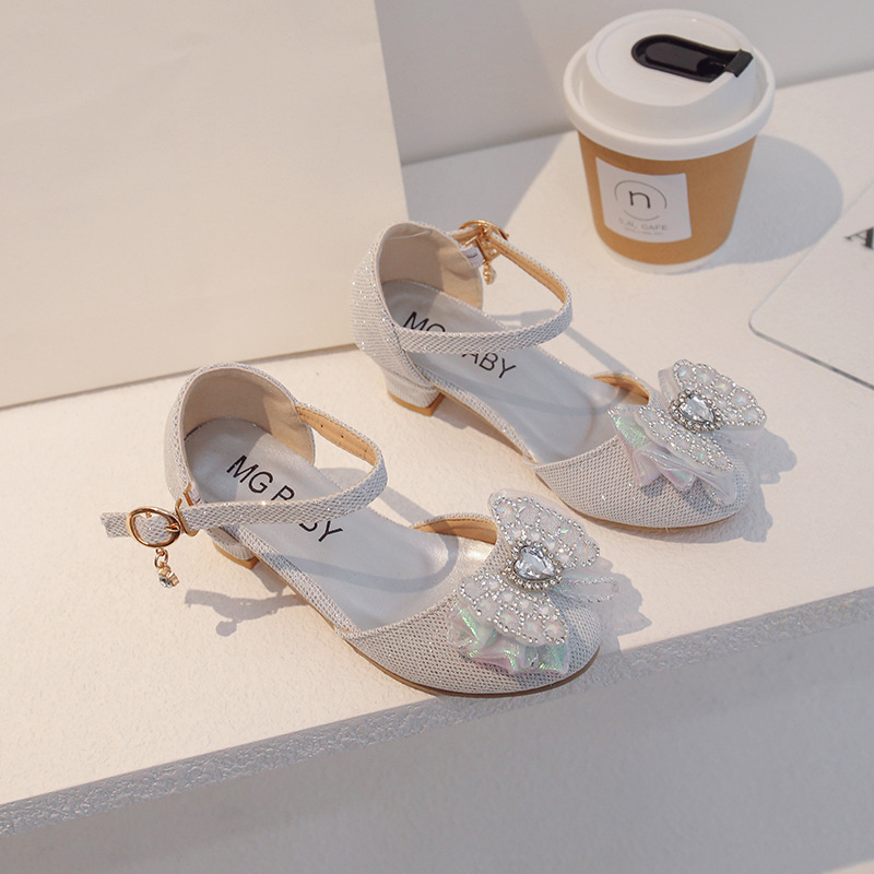 Sweet Bow High Heels, Baotou Girls' Sandals, Mid size Crystal Show Shoes, Summer Children's Shoes_voghion.com