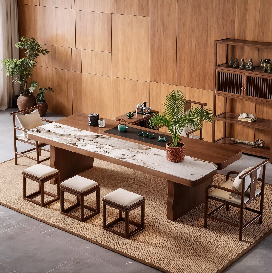 3 개의 스툴 조합: 2 M 티 테이블 + 마스터 체어 + 젠 향 체어 * 2 + 스퀘어 스툴 * 3