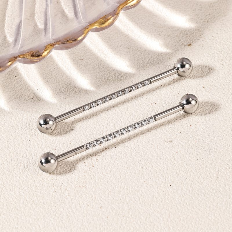 Zesen Diamond Ear Bridge Nails Titanium Steel Auricle Earrings Zircon Double Head Ball Earrings detail image 7