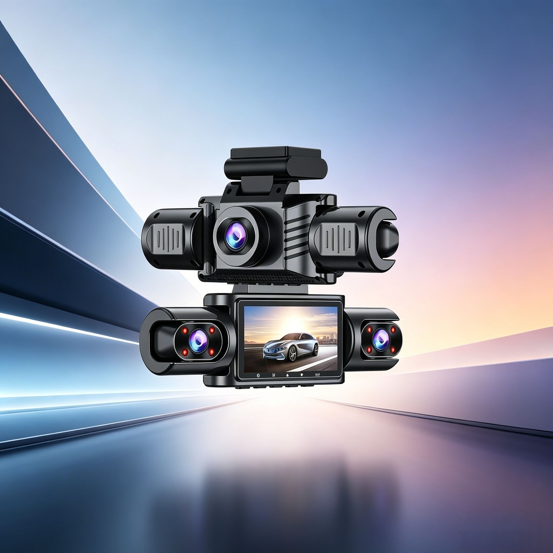 3inch Large-screen quad-recording dashcam with infrared night vision, gravity sensor, radar, parking sentinel, and in-car recorder