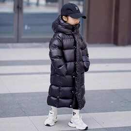 男童女童黑金长款鹅绒儿童羽绒服加厚中长款冬季中大童过膝外套