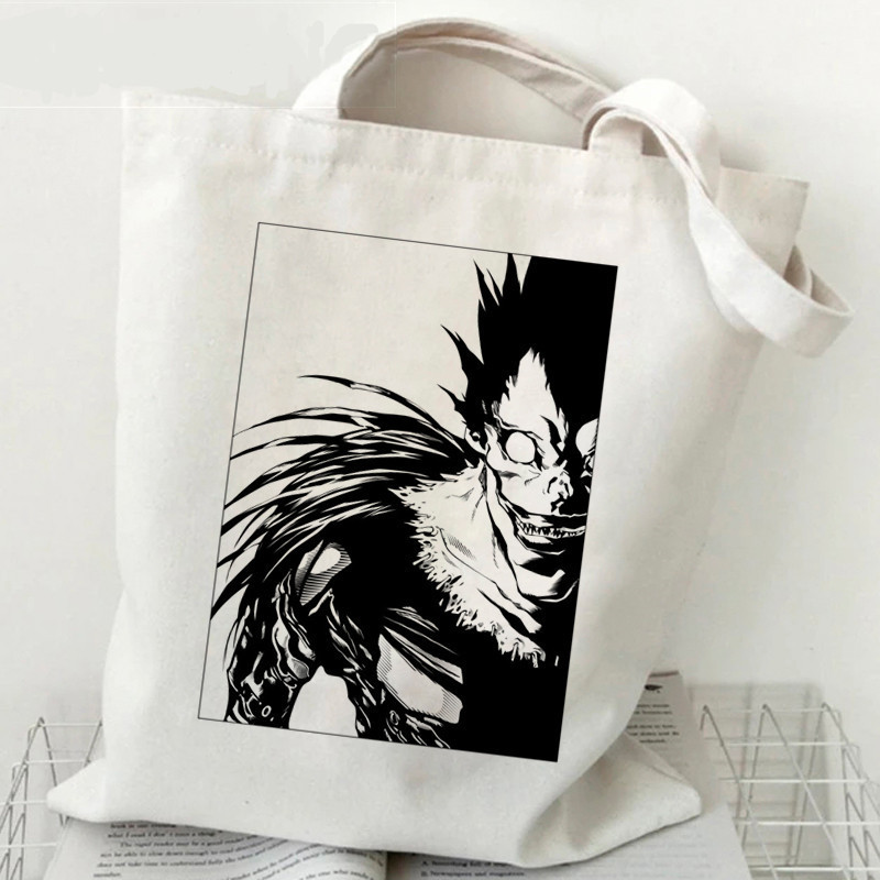 Cross-border foreign trade Death Note printed canvas bag Harajuku shoulder bag student hand shopping bag in stock Cross-border foreign trade Death Note printed canvas bag Harajuku shoulder bag student hand shopping bag in stock
