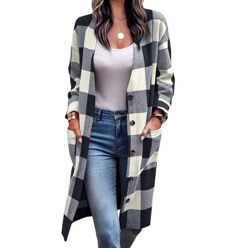 Women's Simple Style Plaid Pocket Patchwork Single Breasted Coat Woolen Coat display picture 3