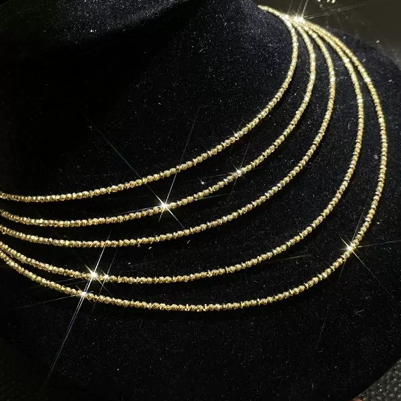 18K金车花珠仔手链项链AU750镭射珠珠项链闪亮叠戴ins风夏季手饰