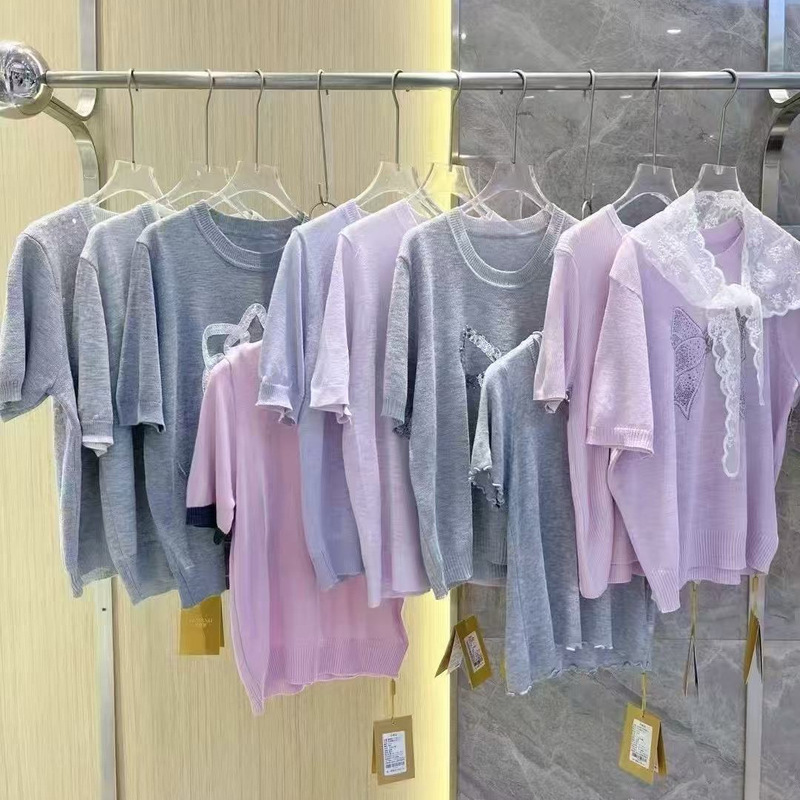 Gemanli 25 Summer New Korean Style Petite Lace Shawl Short-Sleeve Knit Versatile Ice Silk Top Wholesale