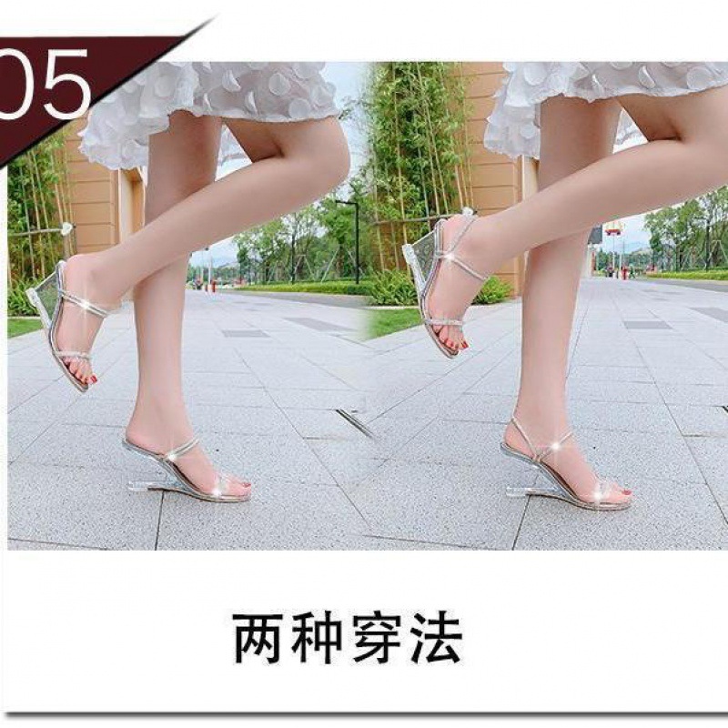 Low sandals with rhinestones wedge heel