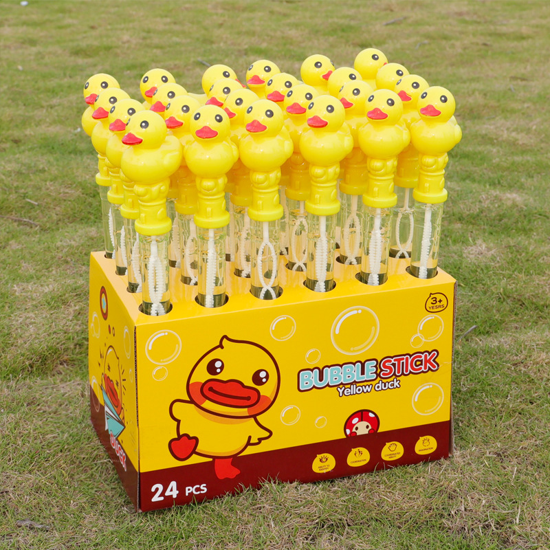 Máquina de burbujas en forma de patito amarillo – varita de burbujas recargable con líquido, juguete infantil al por mayor