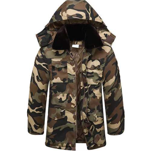 Camouflage cotton coat men's winter medium-length velvet thickened cold-proof military green labor protection women's military coat cotton-padded jacket