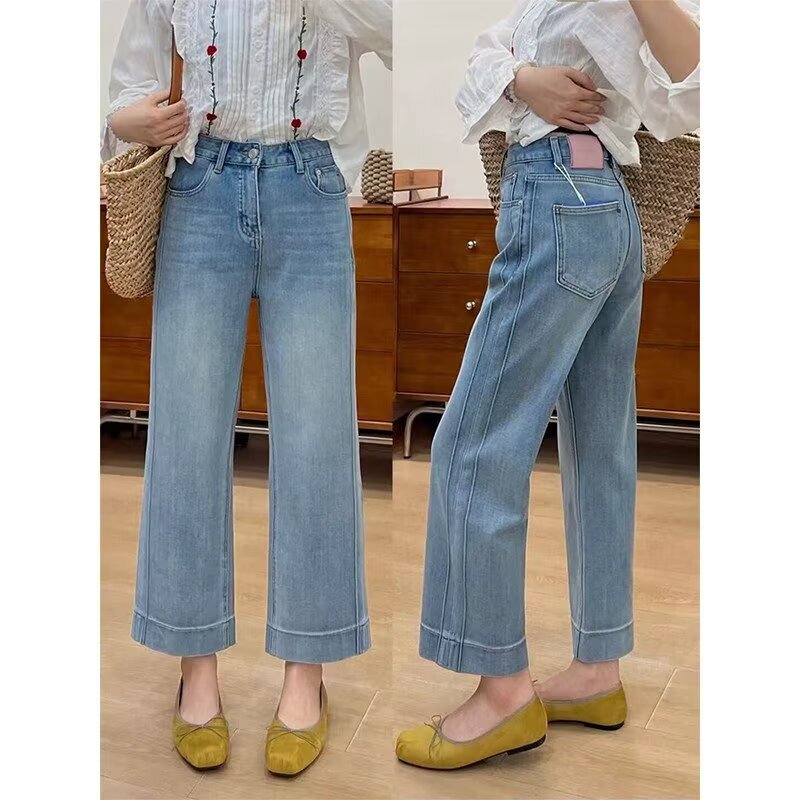 Plus-Size Vintage Wide-Leg Jeans for Women, Summer New High-Waisted Loose Slimming Straight-Leg Cropped Pants