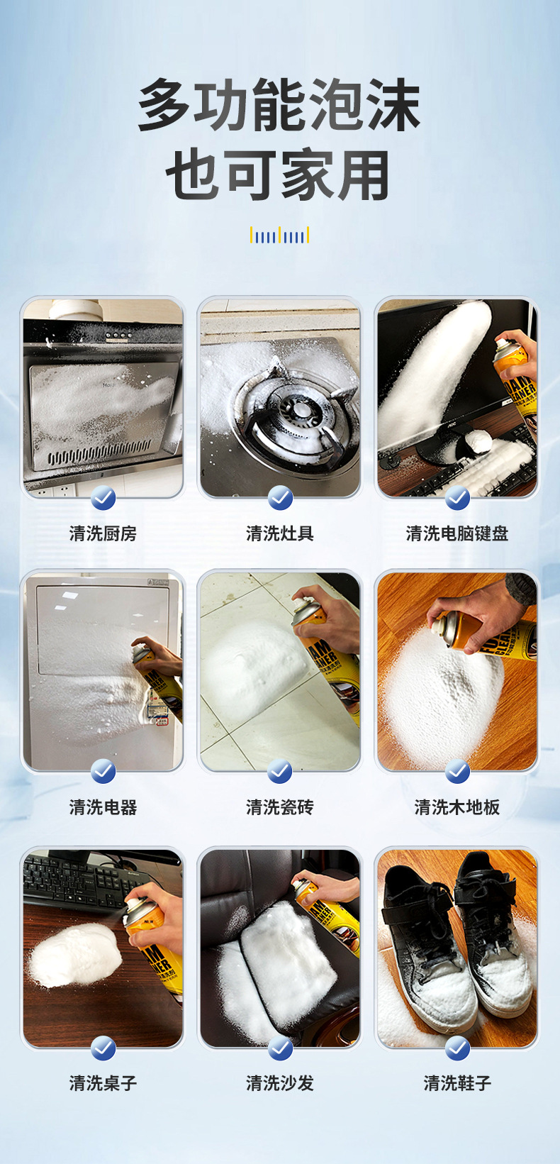 Car Interior Multifunctional Foam Cleaner, No-Rinse Car Interior Ceiling and Seat Cleaner, Complete Set of Car Cleaning Tools