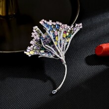 高档彩钻锆石银杏叶胸针高级感胸花别针轻奢高级感胸针服饰配饰品