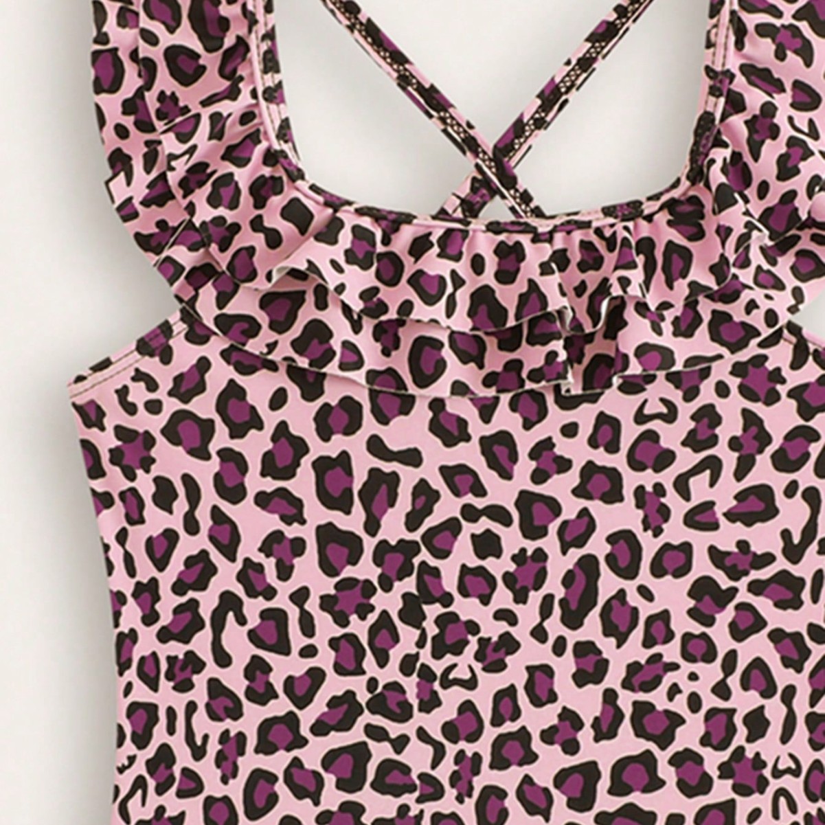 Children's Leopard Print Ruffle Onesie Swimsuit For Girls Cute Beach Style Clothing For Toddler Girls Aged 3-7_voghion.com