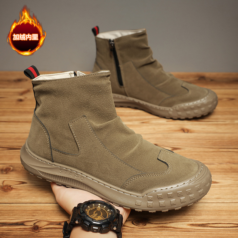 Botas de terciopelo para hombres otoño y invierno nuevos zapatos casuales de hombre de altura alta resistente a la suciedad y caliente botas Martin botas de terciopelo retrógradas para hombres
