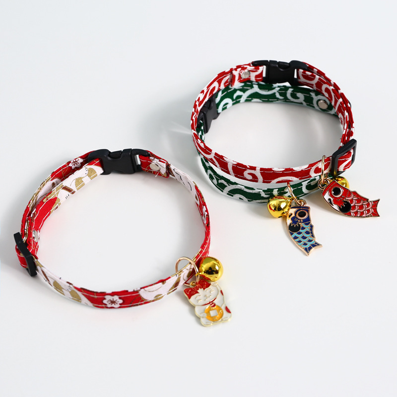 Colgante de campana de koi ajustable, collar de gato de la suerte, collar japonés, pedido, accesorios de comercio exterior, suministros para mascotas, perro, pato