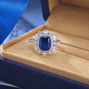 S925 Sterling Silver Royal Blue Long Pillow Diamond Ring Women's Temperament Fashion Closed Simulation Jewelry Accessories