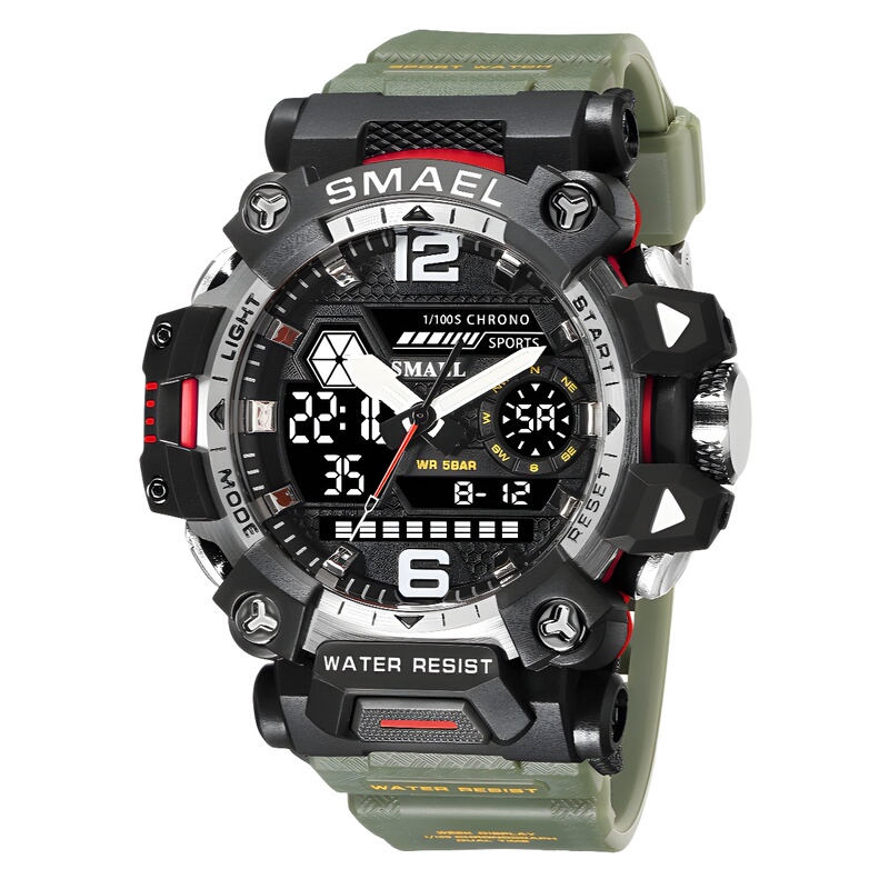 Smael Outdoor Tactical Men's Alloy Military Style Watch Luminous Waterproof Dual Display Quartz Digital Watch
