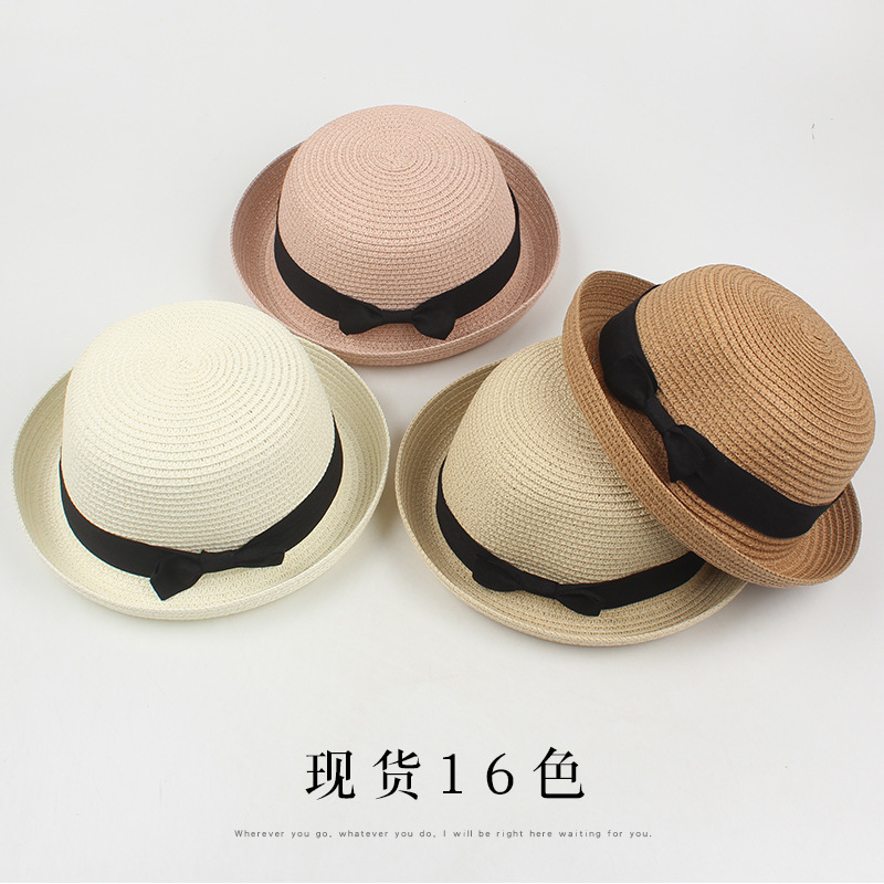 Hat Women's Summer New Travel Korean Style Curled Fashion Top Hat Cute Dome Simple Casual Bow Straw Hat Hat Women's Summer New Travel Korean Style Curled Fashion Top Hat Cute Dome Simple Casual Bow Straw Hat