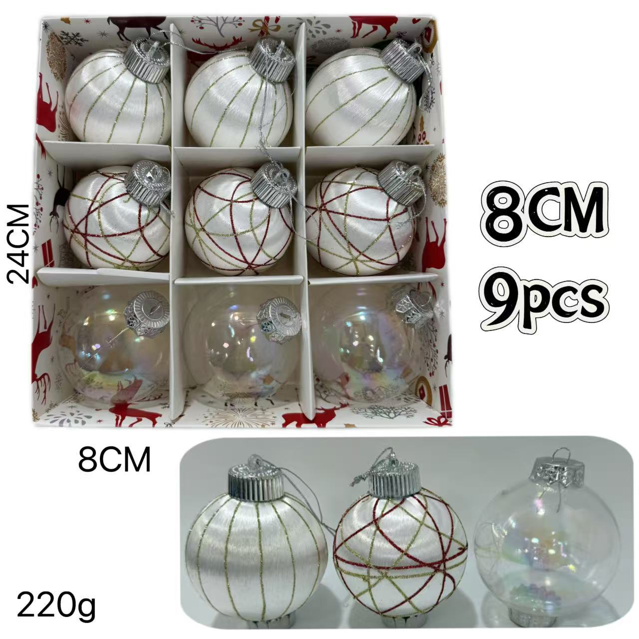 Nuevos bolas de Navidad transfronterizas 8cm / 9pcs decoraciones de árbol de Navidad colgante decoración de Navidad diseño de escena image 10