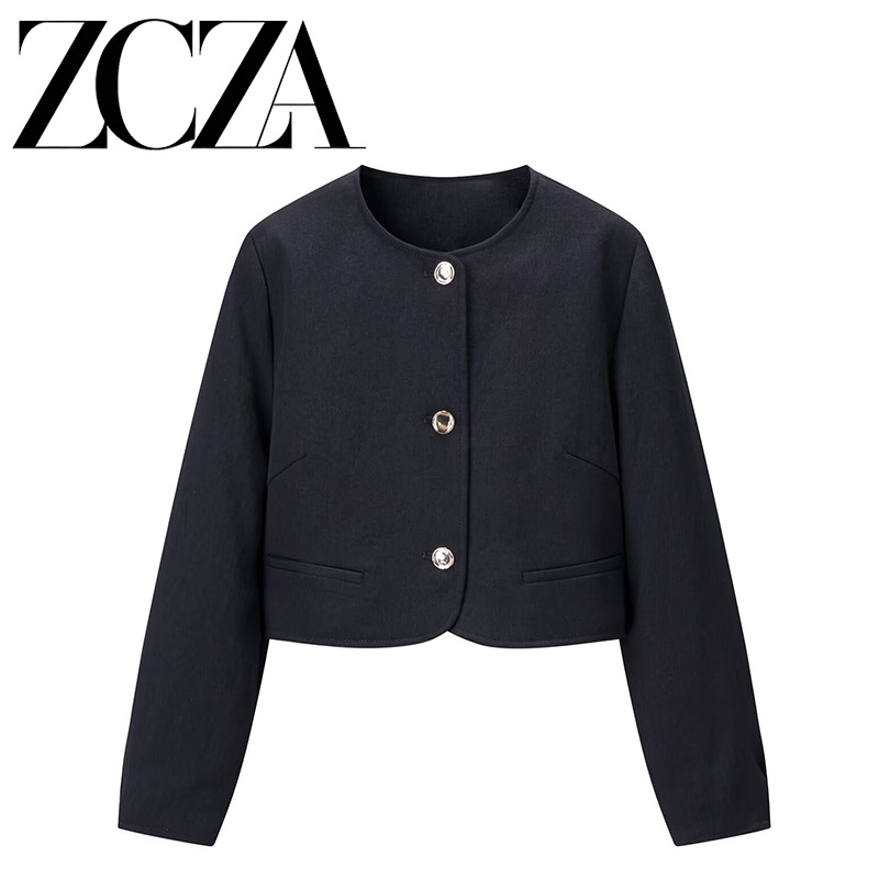 Qadın qısa blazer, qızıl düyməli, universal klassik gödəkçə
