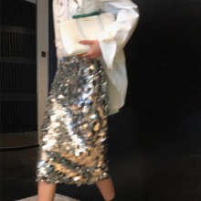 锦倩亮片半身裙女冬季新款高腰显瘦设计感小众中长款直筒裙子2025