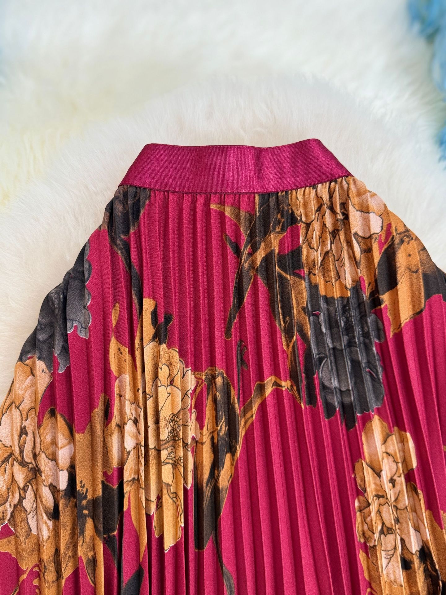 Sophisticated Retro Printed Midi Skirt A-line Pleated Skirt_voghion.com