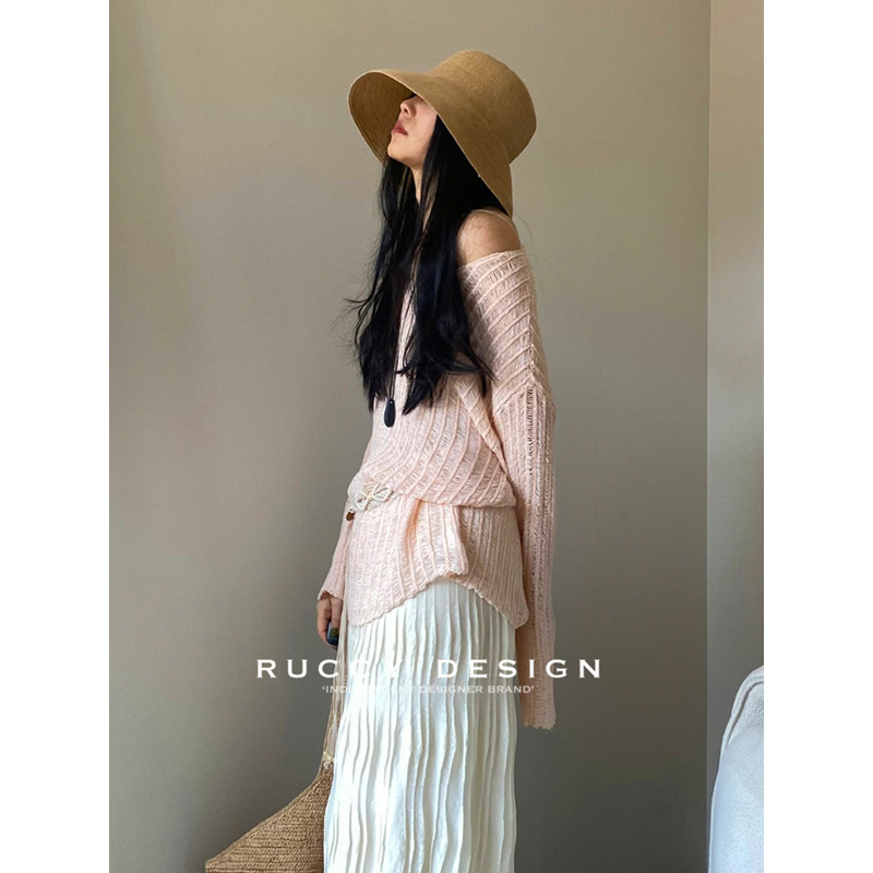 【Ruccy】2026 New Summer Style Pink-Orange Fruit-Colored Fishnet Hollow-Out Long Loose Sun-Protective Knitwear for Women