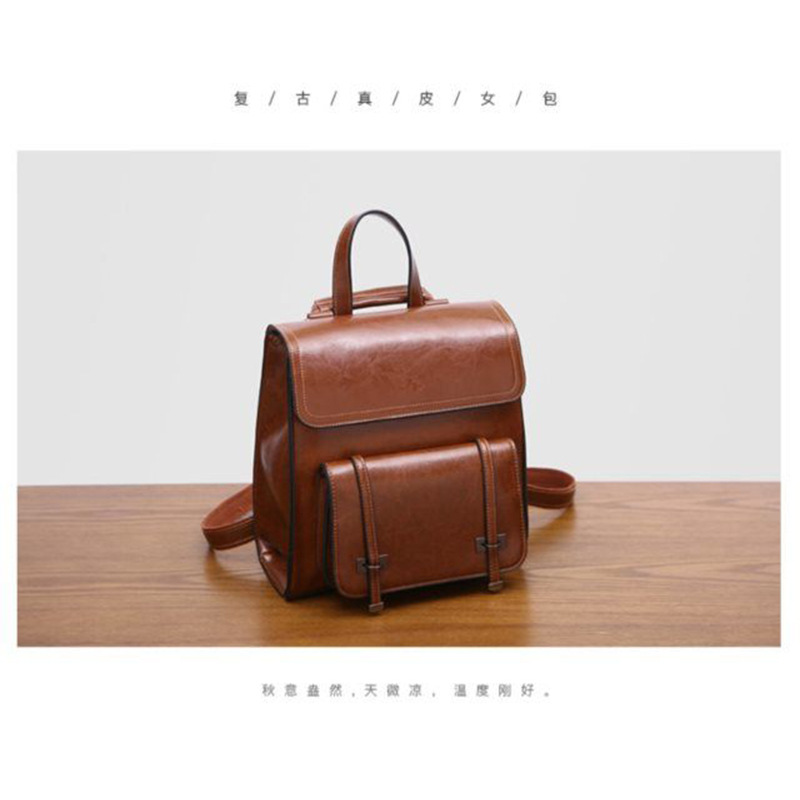 2024 nuevo bolso de cuero genuino de las mujeres bolsa de estilo retro bolsa de mensajero de la moda bolsa de hombro ocasional de gran capacidad mochila logo