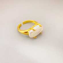 欧美新款时尚复古镶嵌天然巴洛克养殖珍珠开口戒指女轻奢气质戒指