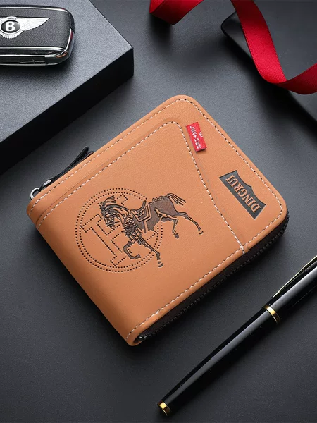 New Men's Chain Wallet European and American Retro Style Horizontal Zipper Bag Fashionable Short Card Holder Coin Bag Wholesale
