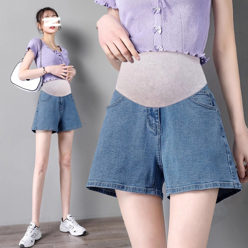 Maternity Shorts for Women, Summer Thin Denim Wide-Leg Shorts, Petite Loose Mid-Length Summer Pants
