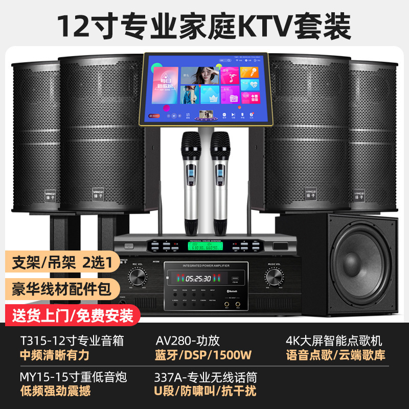 Yangzi 12inch 3 ウェイホームカラオケオーディオセットフルセットエンターテイメントスピーカーシステムプロフェッショナル ktv オーディオ|undefined