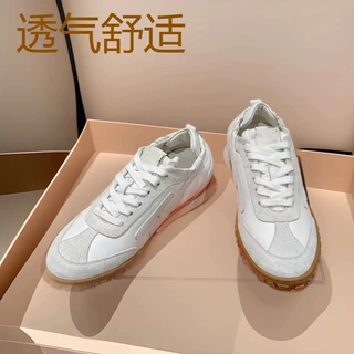 跨境H家新款情侣休闲鞋真皮拼色滑板鞋男运动鞋女系带阿甘板鞋潮