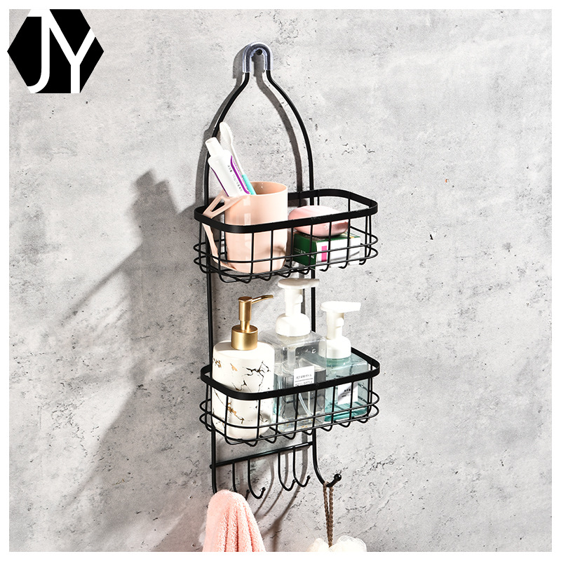 跨境雙層挂籃浴室置物架帶挂鈎酒店宿舍衛生間收納浴室架收納挂籃