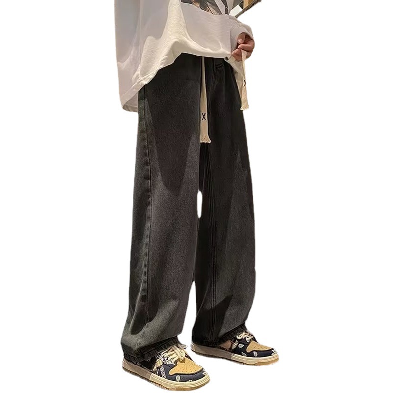 Retro jeans hombres Otoño e Invierno recta suelta marca de moda pierna ancha American High Street versátil casual pantalones largos nuevo