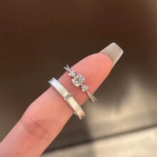 2025新款银色拉丝戒指女小众设计时尚百搭锆石开口指环小红书同款