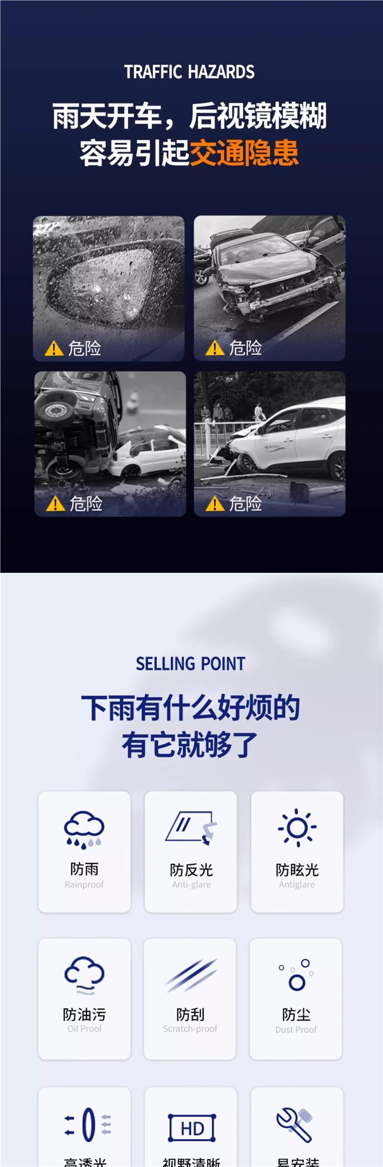 Rearview mirror rainproof film, anti-fog film for reversing mirrors, reflective car accessory, side window rainproof and waterproof anti-fog film