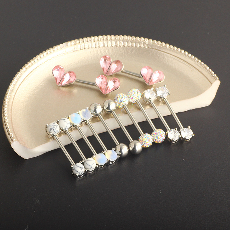 Titanium Steel Zircon Heart Breast Ring Set Stainless Steel Diamond Nail Chest Piercing Jewelry detail image 14